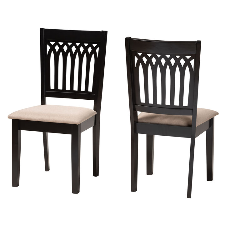 Baxton Studio Genesis Modern Grey Fabric and Walnut Brown Finished Wood 2-Piece Dining Chair Set