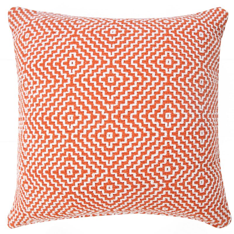 20" Orange and White Tribal Pattern Square Throw Pillow