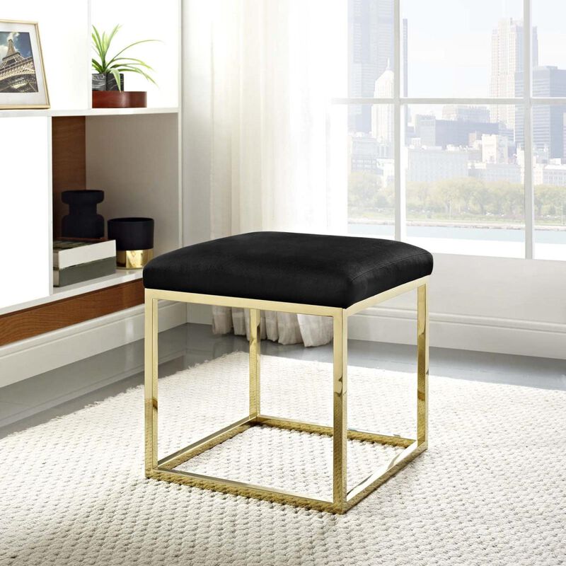 Modway Anticipate Velvet Upholstered Modern Ottoman With Stainless Steel Frame in Gold Black