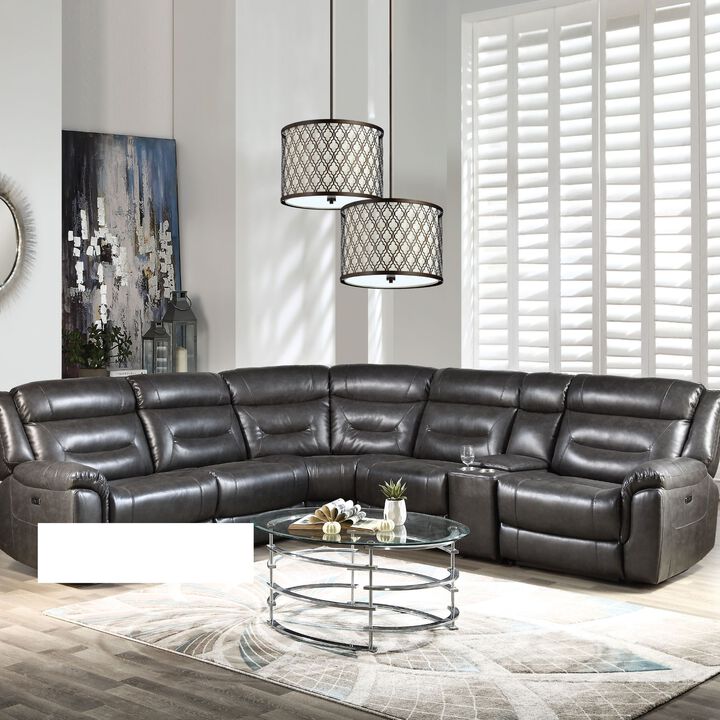 Leather-Aire Sectional Reclining Sofa Power Motion