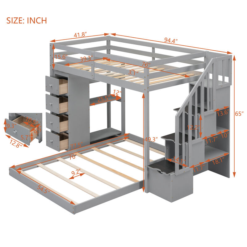 Merax Modern Bunk Bed with 3-layer Shelves