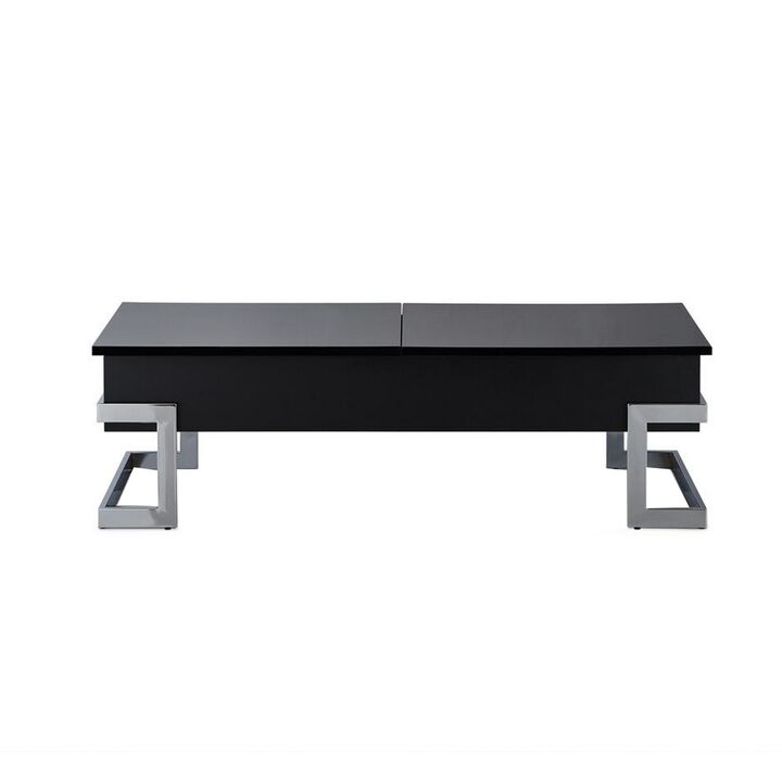 Wooden Coffee Table With Lift Top Storage Space, Black-Benzara