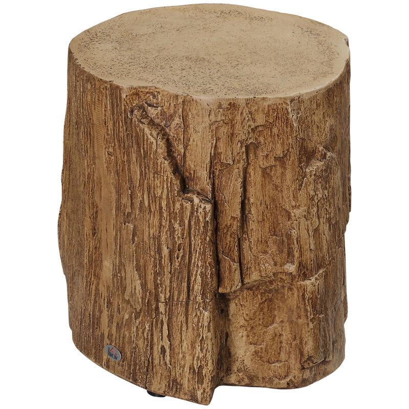 HOMCOM Tree Stump Stool, Decorative Side Table with Round Tabletop, Concrete End Table with Wood Grain Finish, for Indoors and Outdoors, Natural
