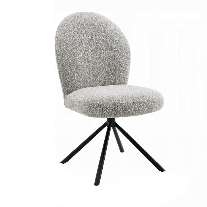 Veton Swivel Side Dining Chair Set of 2, Gray Boucle, Black Metal Base - Benzara