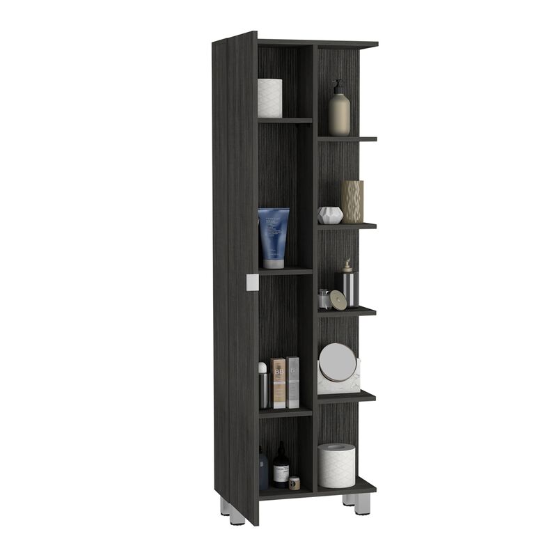Urano Mirror Linen Cabinet, Four Interior  Shelves, Five External Shelves -Smokey Oak