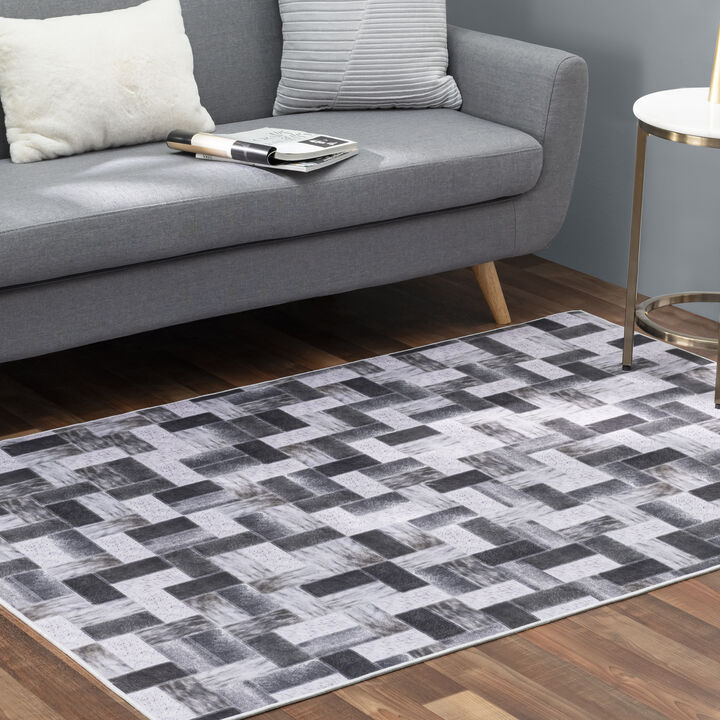 Walk on Me Faux Cowhide Digital Printed Patchwork Off the Blocks Contemporary Indoor Area Rug