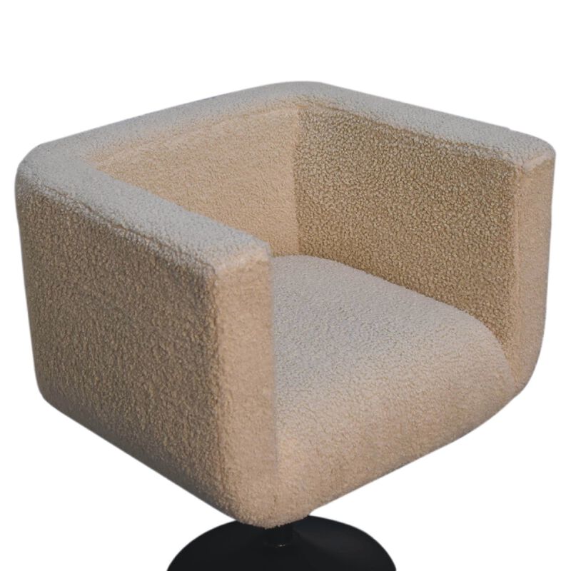 Artisan Furniture Cream Boucle Black Base Swivel  Solid Wood Arm Chair