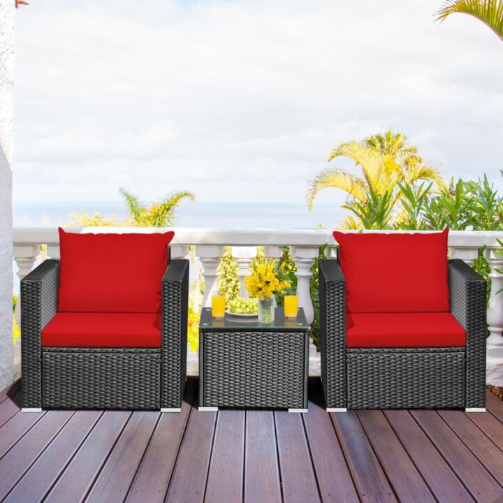 Hivvago 3 Pieces Patio Wicker Conversation Set with Cushion