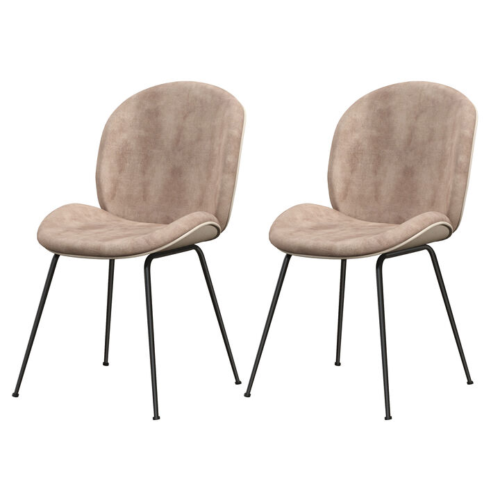 Set of 2 Armless Dining Chairs with Metal Base and Padded Seat-Coffee
