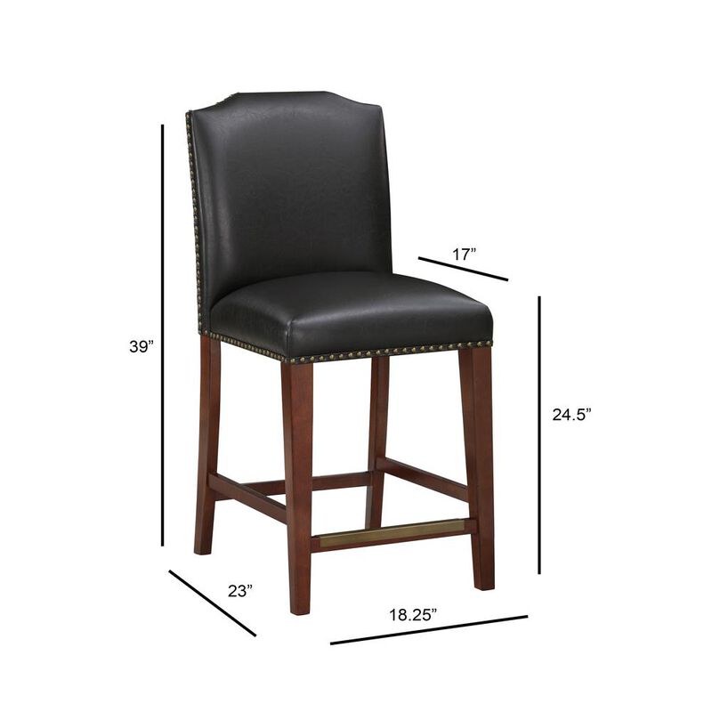 Bristol Stationary Brown Faux Leather Counter Stool with Nail Heads