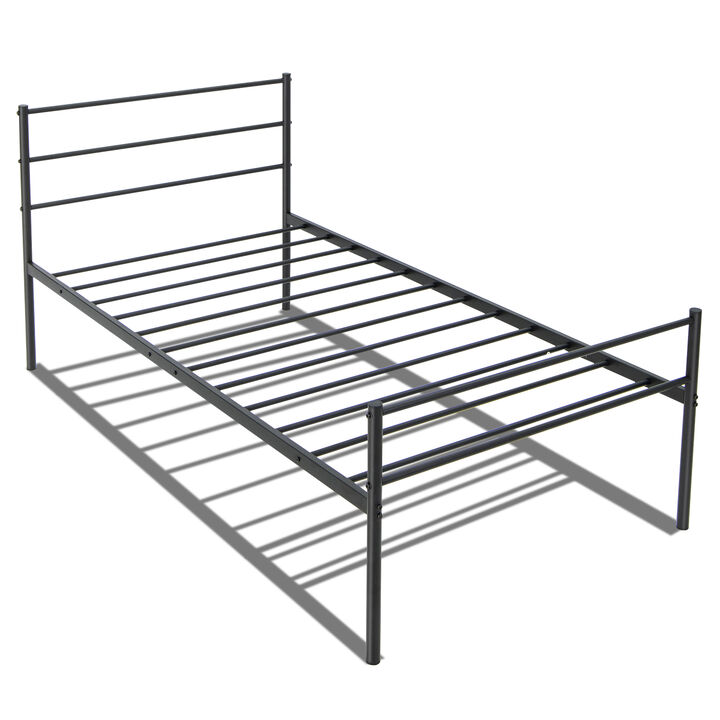 Sleek Metal Bed Frame with Headboard &ndash; Platform Foundation for Bedroom Use
