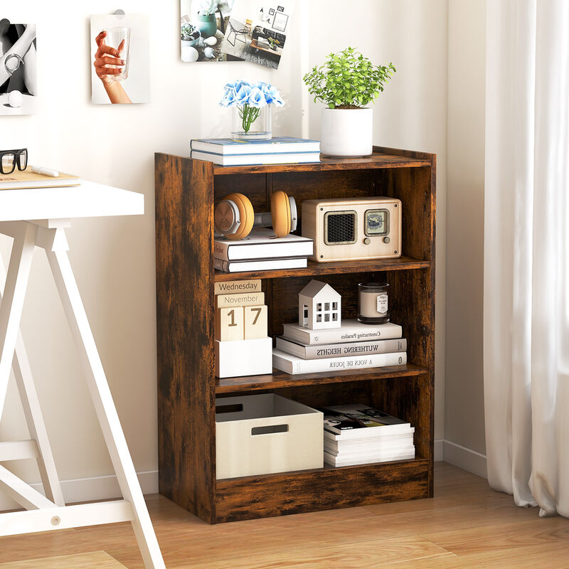 3-Tier Bookcase Open Display Rack Cabinet with Adjustable Shelves