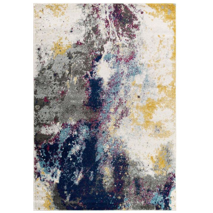 Entourage Adeline Contemporary Modern Abstract 8x10 Area Rug - Blue, Gray, Yellow, Ivory, Pink
