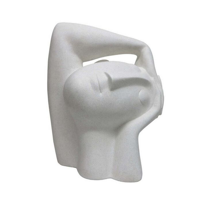 16 Inch Head Figurine Statuette, Contemporary Style White Resin Finish - Benzara