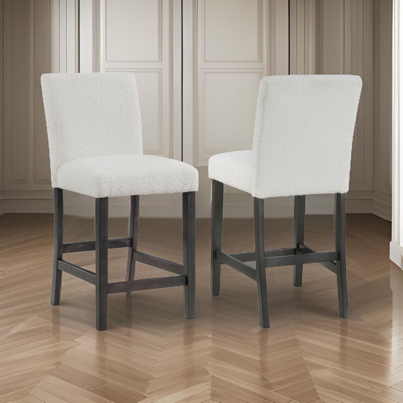 Alora Counter Height Dining Chair Set of 2, White Boucle, Charcoal Gray - Benzara