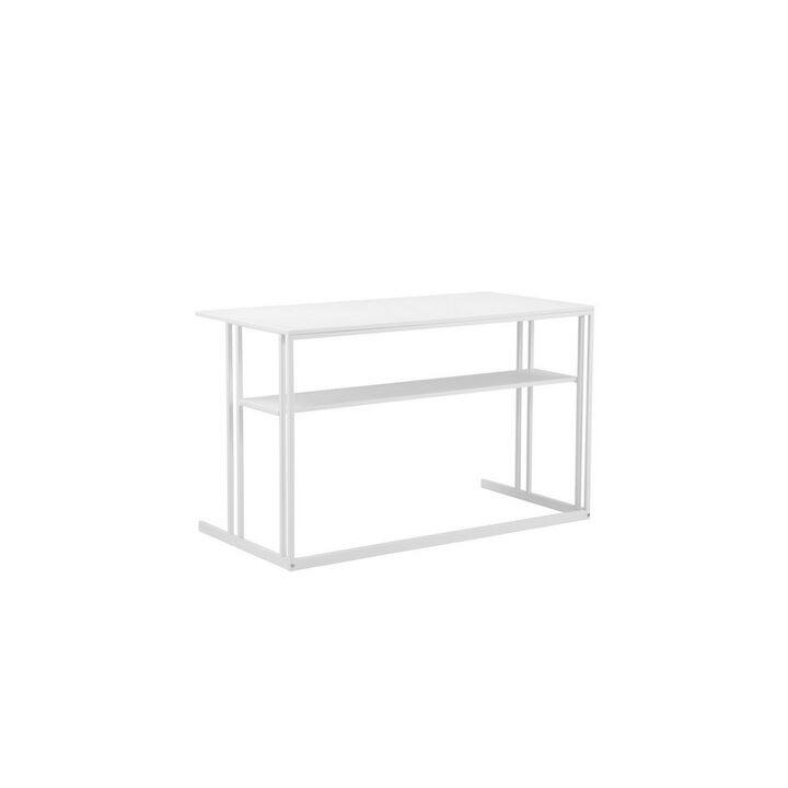 Femi 47 Inch Office Desk with Shelf, Open Steel Base, Modern White Finish - Benzara