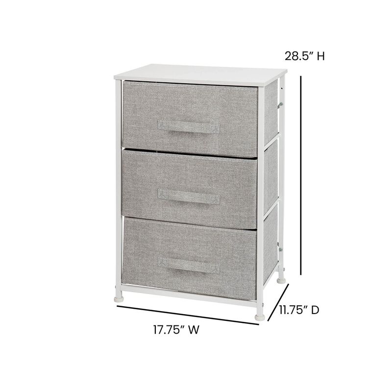 Flash Furniture Harris 3 Drawer Storage Dresser - White Cast Iron Frame and Wood Top - 3 Easy Pull Dark Gray Fabric Drawers