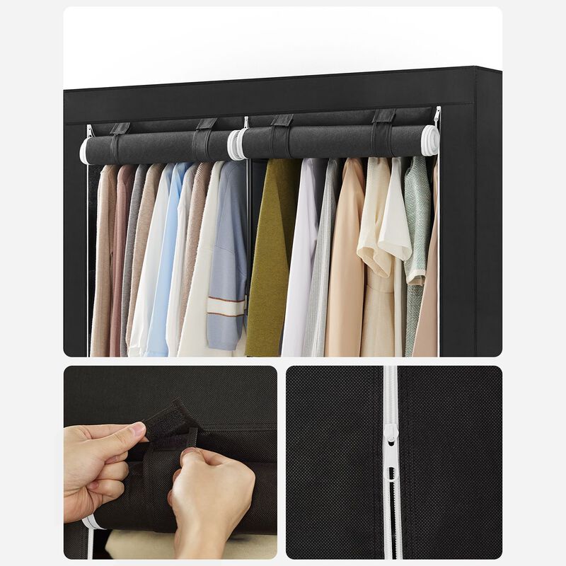 Portable Closet Wardrobe with Shoe Rack, Cover & Dual Hanging Rods