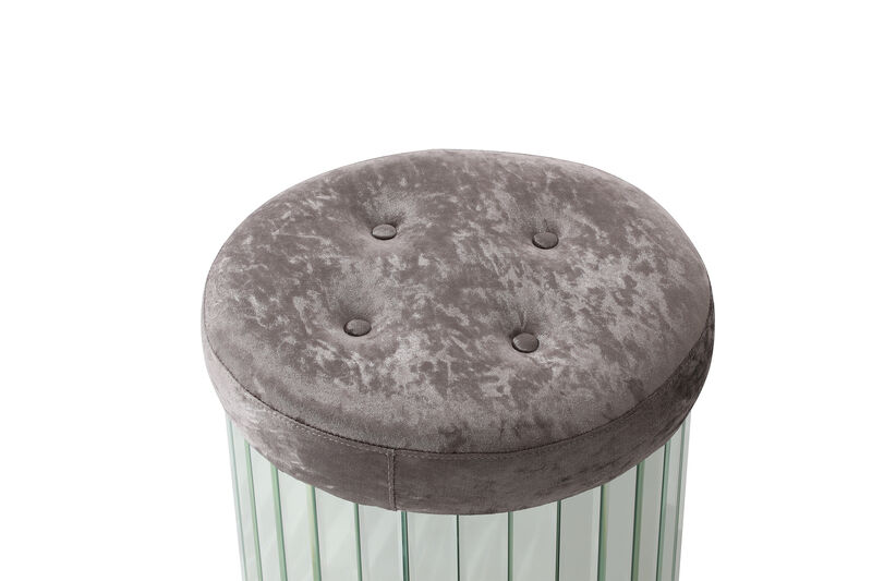 Decor Brownish Gray Round Velvet Upholstered Ottoman