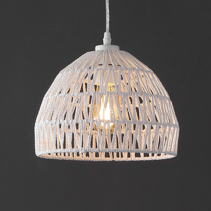 Campana 10.25" 1-Light Bohemian Modern Woven Rope/Iron LED Pendant, White