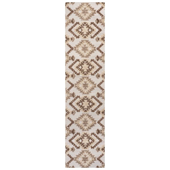 Sumak High-Low Pile Neutral Diamond Kilim Area Rug