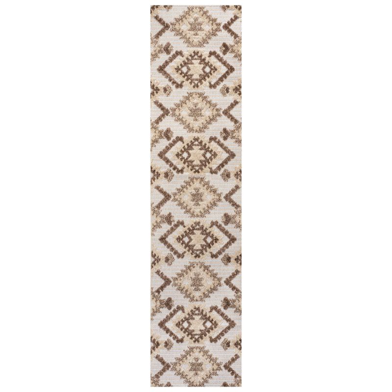 Sumak High-Low Pile Neutral Diamond Kilim Area Rug