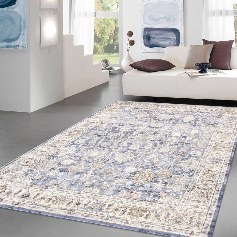 Pasargad Home Turkish Majestic Design Blue Area Rug- 5' 0'' X 7' 0''