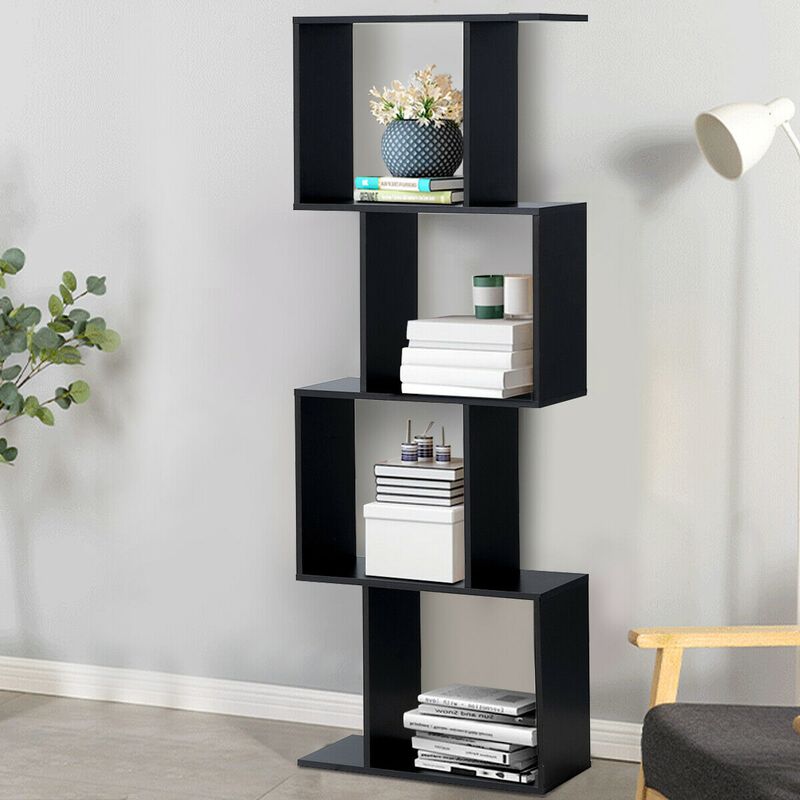 Wooden S-Shaped Bookcase for Living Room Bedroom Office
