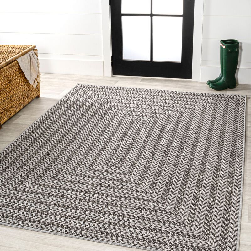 Chevron Modern Concentric Squares Indoor/Outdoor Area Rug