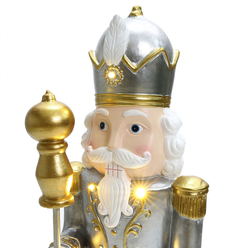 LuxenHome 2Ft Tall Traditional Nutcracker King in White with Lights