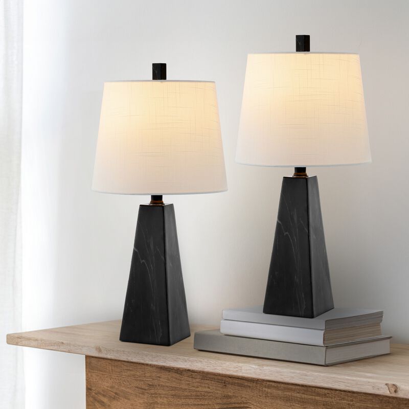 Owen 20.5" Contemporary Resin LED Table Lamp, Black Marble Finish (Set of 2)