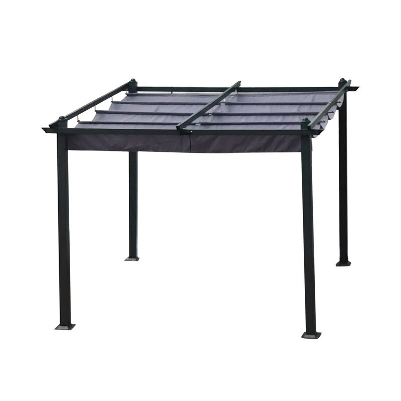 10x10 FT Outdoor Patio Retractable Pergola With Canopy For Gardens, Terrace