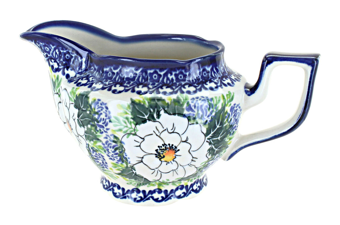 Blue Rose Polish Pottery Queen's Garden Gravy Boat