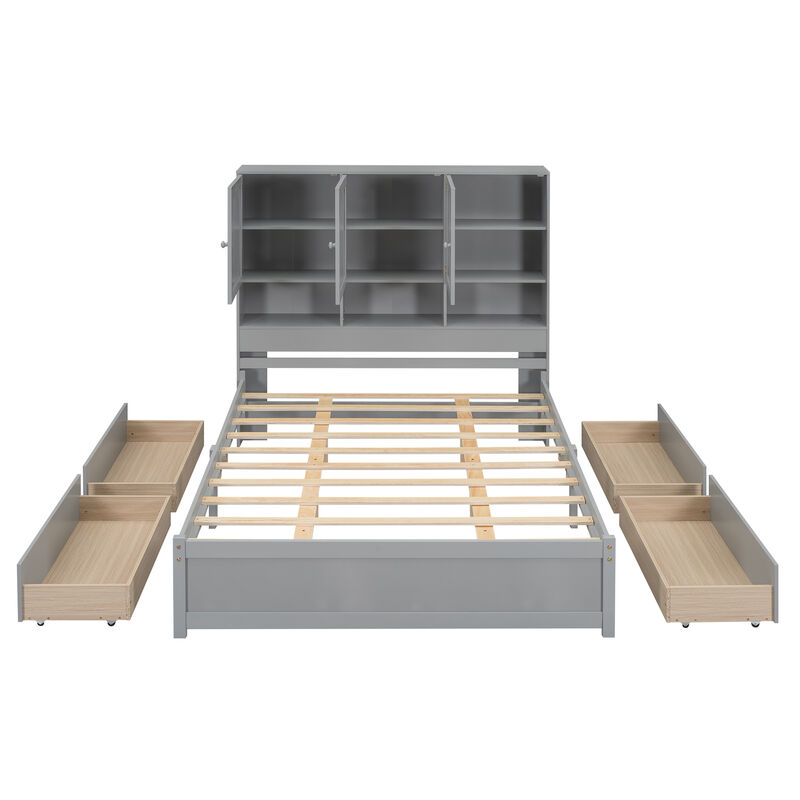 Merax Platform Bed with Storage Headboard and 4 Drawers