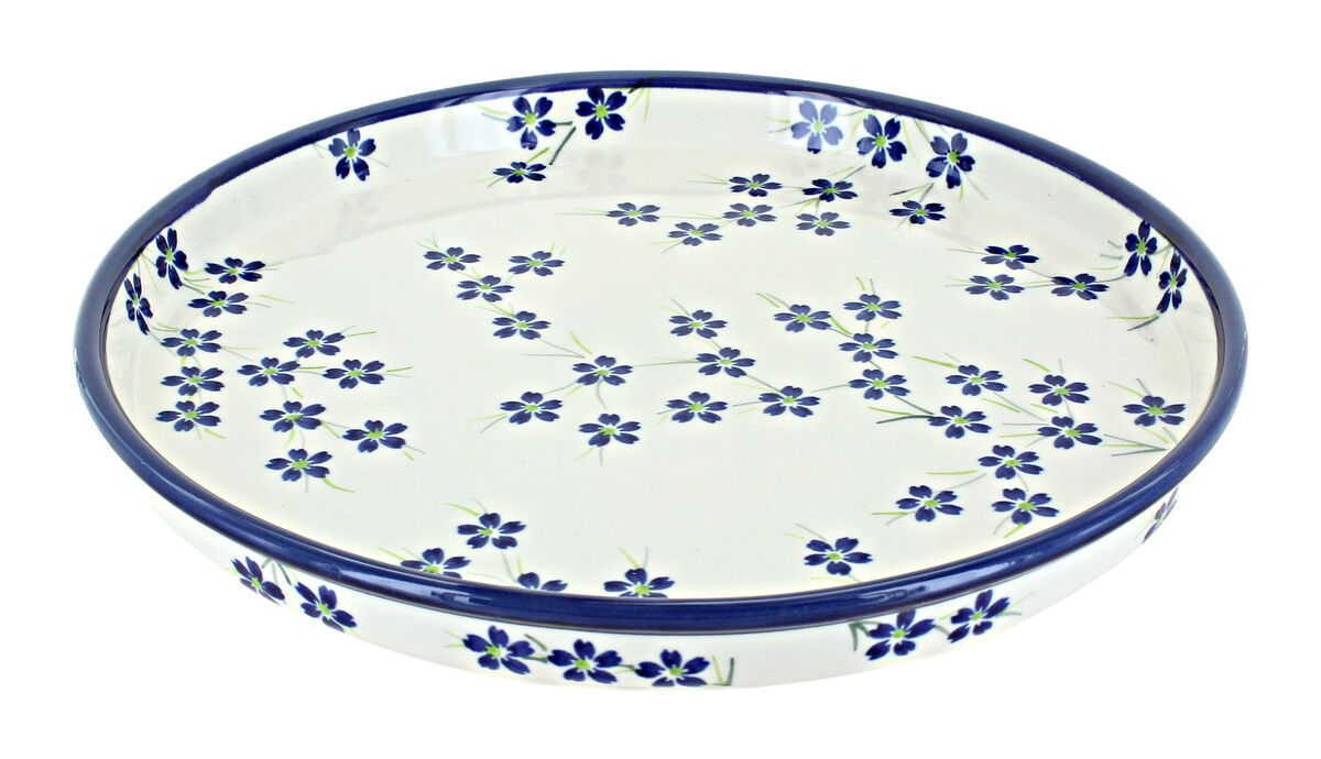 Blue Rose Polish Pottery Mosaic Flower Torte Plate