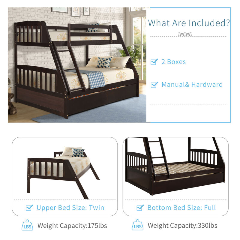 Merax  Solid Wood Bunk Bed with Two Storage Drawers