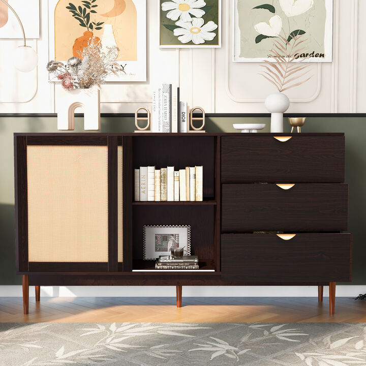 Featured Two-door Storage Cabinet with Three Drawers and Metal Handles, Suitable for Corridors, Entrances, Living rooms, and Study