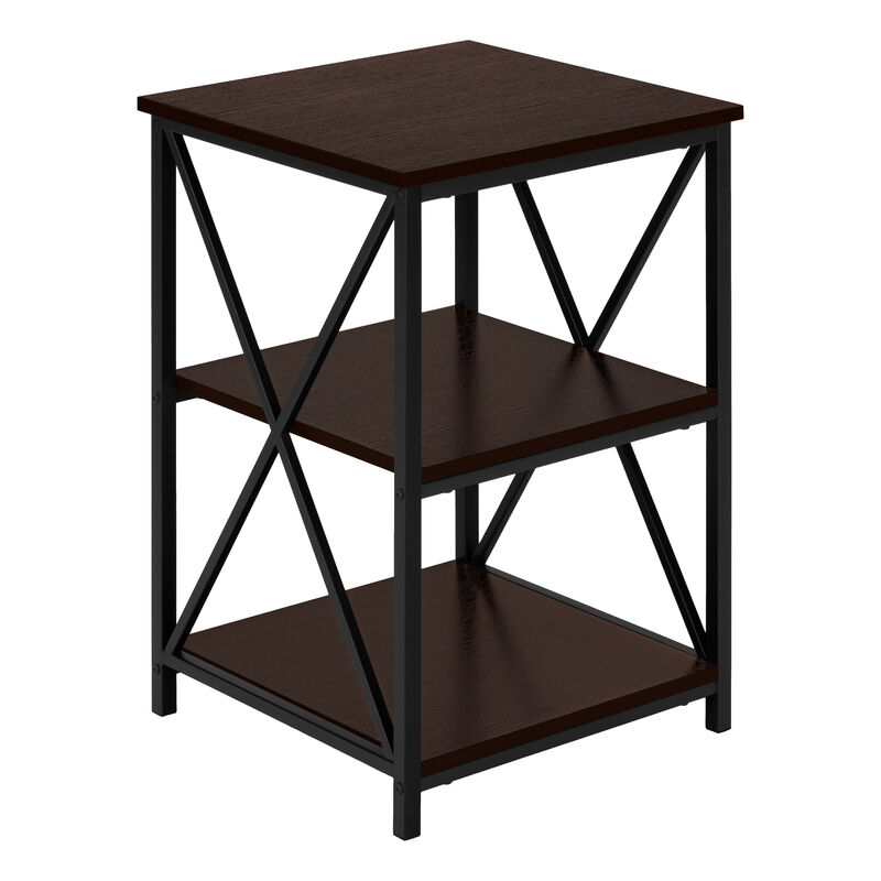 Monarch Specialties I 3598 Accent Table, Side, End, Nightstand, Lamp, Living Room, Bedroom, Metal, Laminate, Brown, Black, Contemporary, Modern