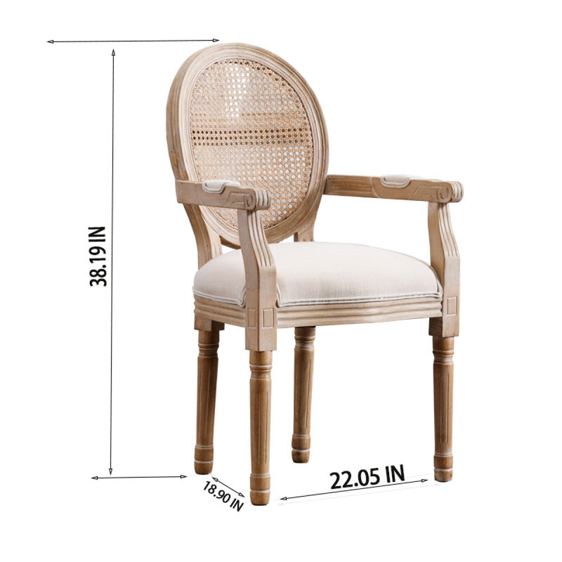 French Vintage Upholstered Fabric Dining Armchair, Beige