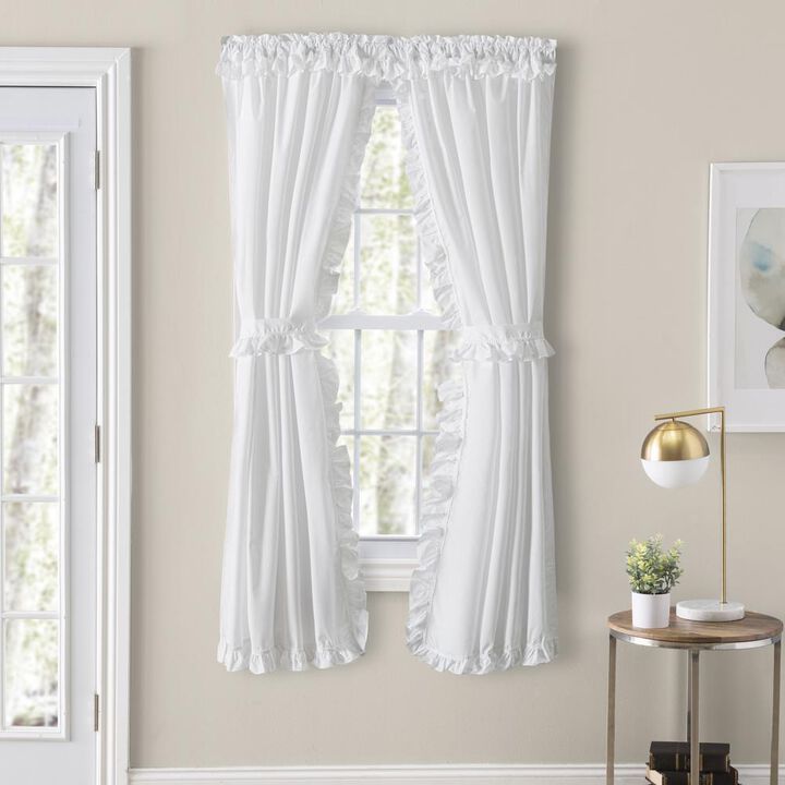 Ellis Home Classic Narrow Ruffle 2-Piece White Color Rod Pocket Curtain Panel