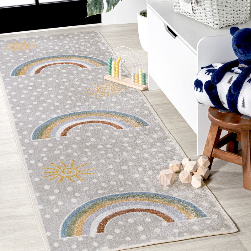 Minha Rainbow Dot Modern Machine Washable Area Rug