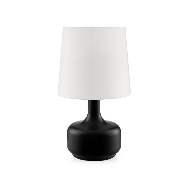 Table Lamp with Teardrop Metal Base and Fabric Shade, Black-Benzara