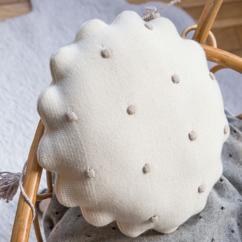 Knitted cushion Round Biscuit Ivory