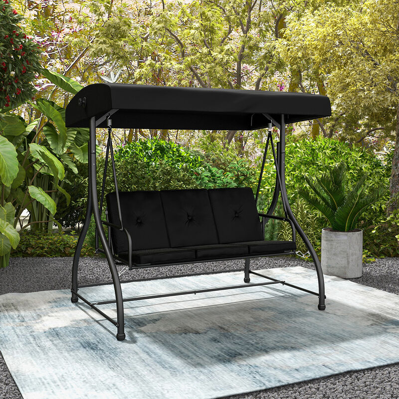 3 Seat Outdoor Porch Swing with Adjustable Canopy