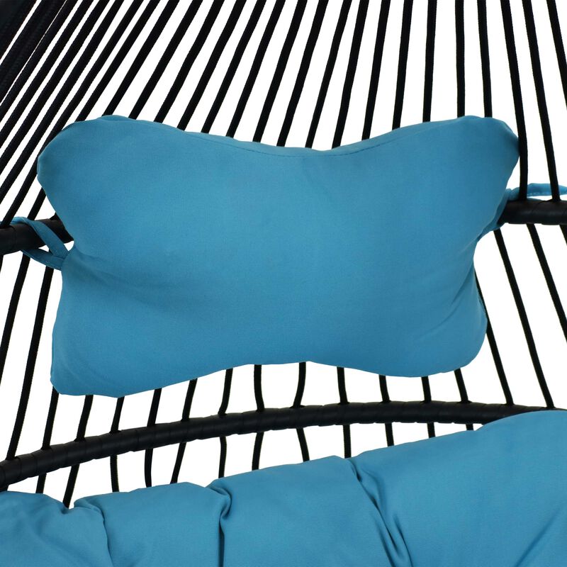 Sunnydaze Black Polyethylene Wicker Hanging Egg Chair with Cushions