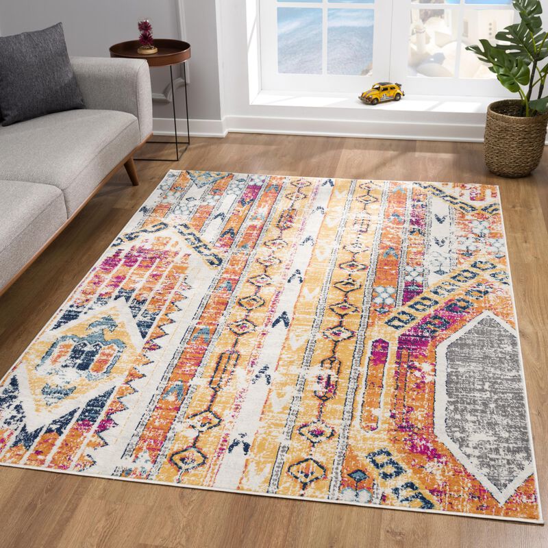 Savannah Modern Boho Yellow Beige Indoor Area Rug