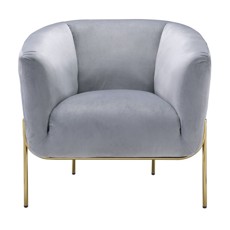 Velvet Upholstered Accent Chair with Spindle Legs, Gray-Benzara