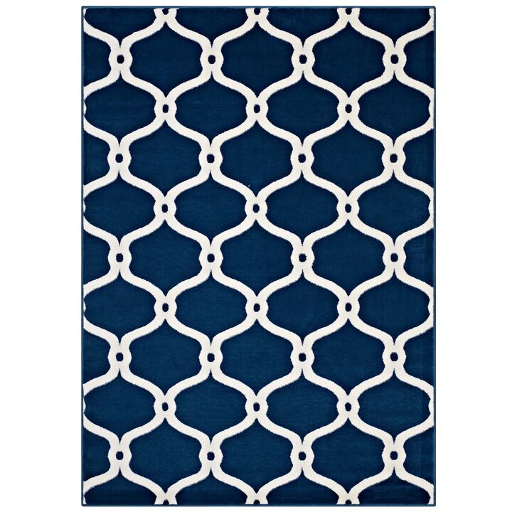 Beltara Chain Link Transitional Trellis 5x8 Area Rug - Moroccan Blue and Ivory