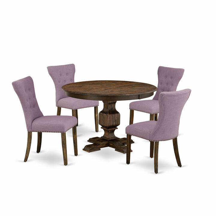 East West Furniture F3GA5-740 5Pc Kitchen Set - Round Table and 4 Parson Chairs - Distressed Jacobean Color