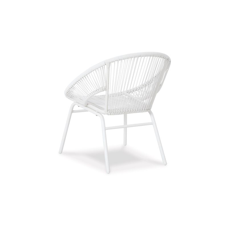 Hely 3 Piece Outdoor Table and Chairs Set, White All Weather Resin Wicker-Benzara